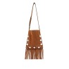 brown copper suede crossbody bag with studs and fringe