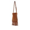 brown copper suede crossbody bag with studs and fringe