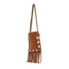 brown copper suede crossbody bag with studs and fringe