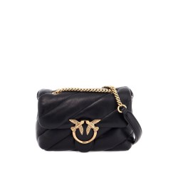 mini black quilted bag with golden chain love puff