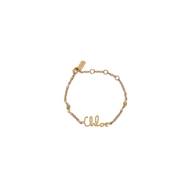 vintage gold logo pendant leather bracelet