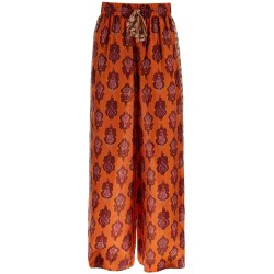 high waist wide leg ikat print silk pants orange