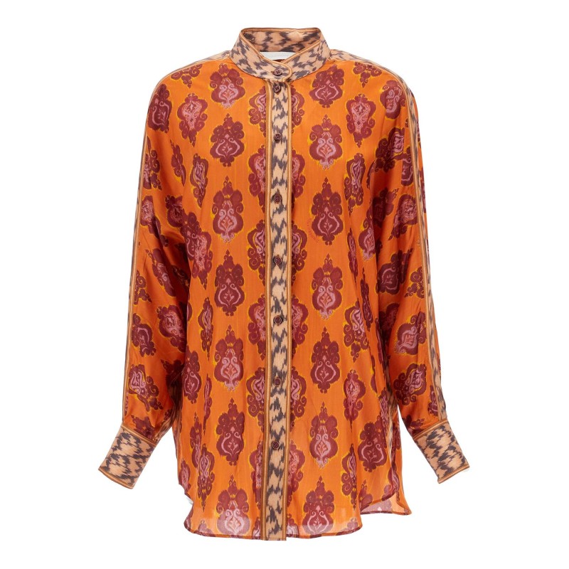 orange silk shirt ikat long sleeve loose fit