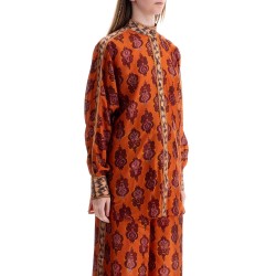 orange silk shirt ikat long sleeve loose fit