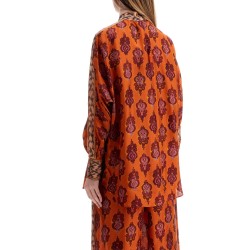 orange silk shirt ikat long sleeve loose fit