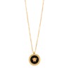 men's necklace with round logo in gold metal and black resin