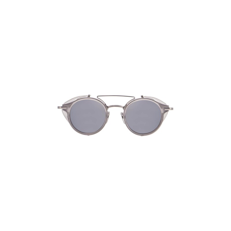 round sunglasses in light grey titanium and acetate with side protection