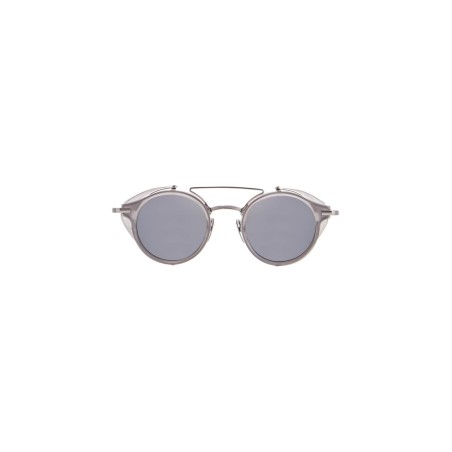 round sunglasses in light grey titanium and acetate with side protection