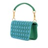 small turquoise floral shoulder bag with crystals and chain