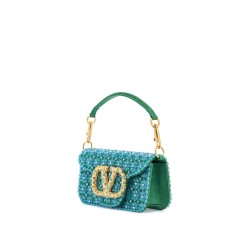 small turquoise floral shoulder bag with crystals and chain