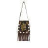 multicolored floral crossbody bag in dark brown with fringes