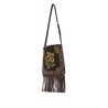 multicolored floral crossbody bag in dark brown with fringes