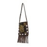 multicolored floral crossbody bag in dark brown with fringes