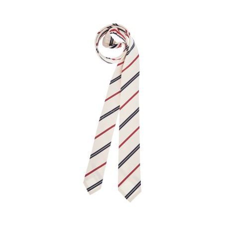 classic ivory tie with red and blue stripes in silk and cotton