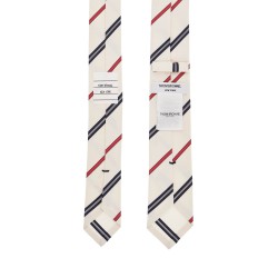 classic ivory tie with red and blue stripes in silk and cotton