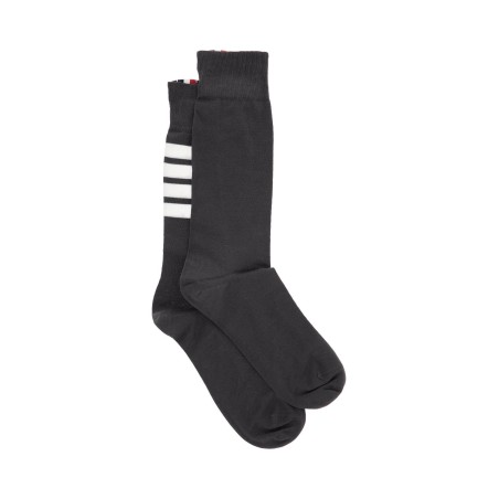 dark grey cotton mid-calf socks with 4 white stripes