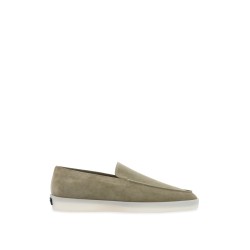 minimalist suede loafer in sage green with rubber sole