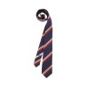 dark blue silk tie with diagonal bordeaux and white stripes