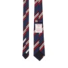 dark blue silk tie with diagonal bordeaux and white stripes