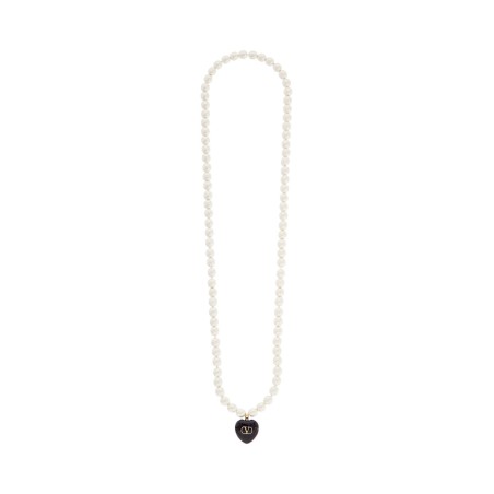 collana lunga perla barocca con pendente cuore oro nero crema