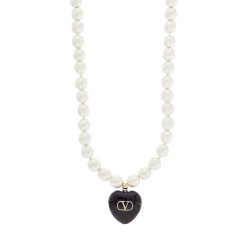 collana lunga perla barocca con pendente cuore oro nero crema