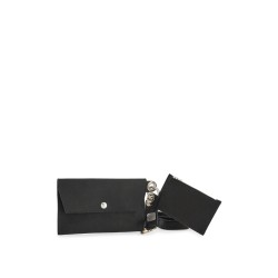 black kangaroo leather card and phone holder with shoulder strap