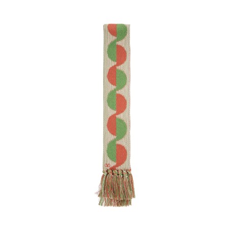 ivory orange green patterned scarf with fringes spring summer