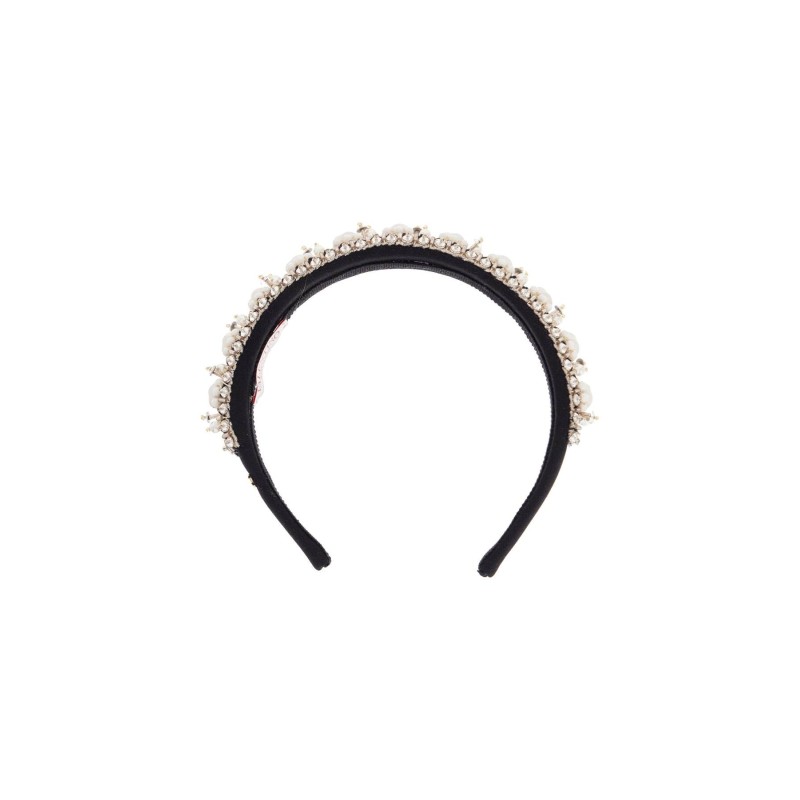 headband with pearls and crystals black 2.5 cm