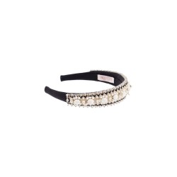 headband with pearls and crystals black 2.5 cm