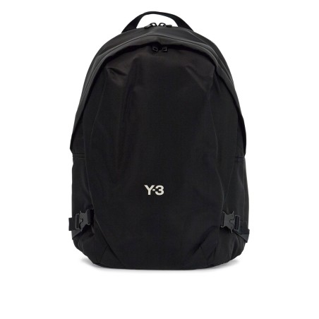 black minimalist backpack in recycled polyester with padded straps