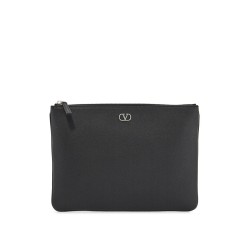 black leather minimalist pouch with zip