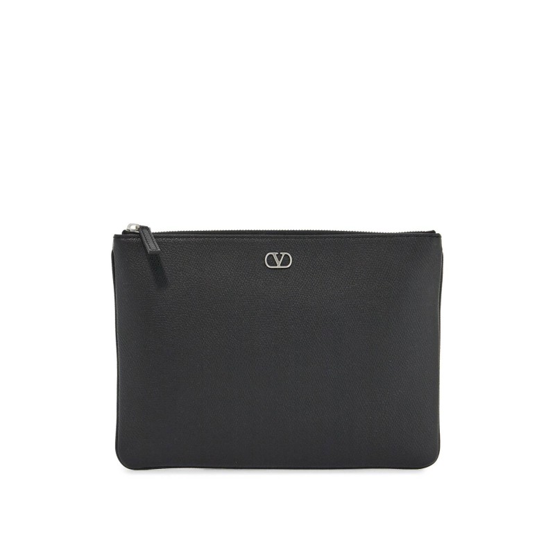 black leather minimalist pouch with zip