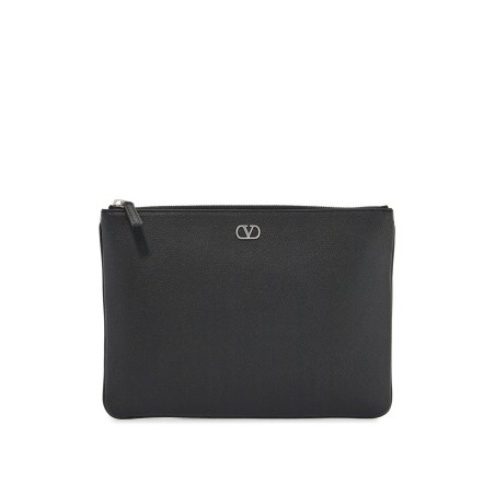 black leather minimalist pouch with zip