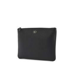 black leather minimalist pouch with zip