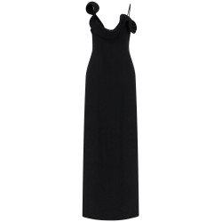 long dress with sculptural neckline