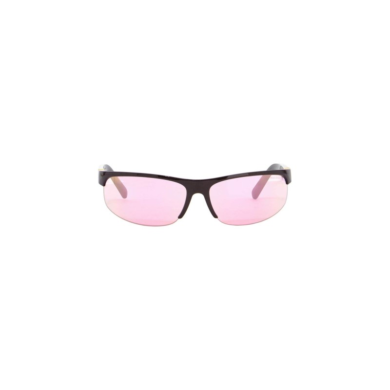 wraparound sunglasses dark brown metallic pink lenses 2025