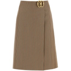 houndstooth a-line skirt with emblem buckle