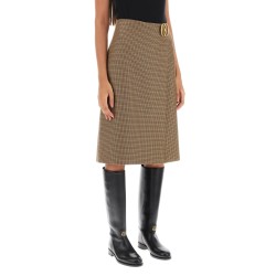 houndstooth a-line skirt with emblem buckle