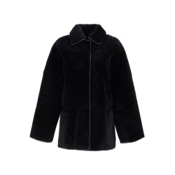 black lambskin oversized shirt-jacket