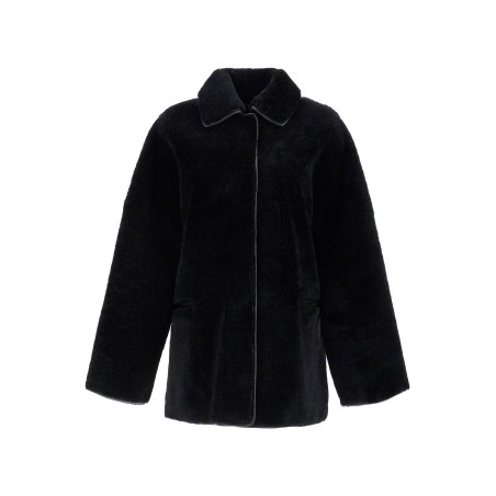 black lambskin oversized shirt-jacket