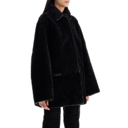 black lambskin oversized shirt-jacket