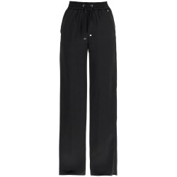 wide leg high waist black satin trousers for women