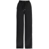 wide leg high waist black satin trousers for women