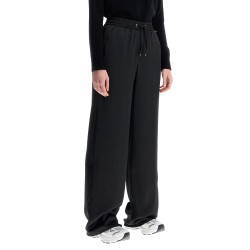 wide leg high waist black satin trousers for women