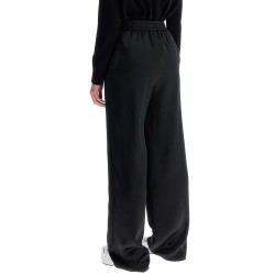 wide leg high waist black satin trousers for women