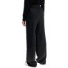 wide leg high waist black satin trousers for women