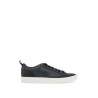 men's black leather sneakers with gray logo and white sole - contemporary style