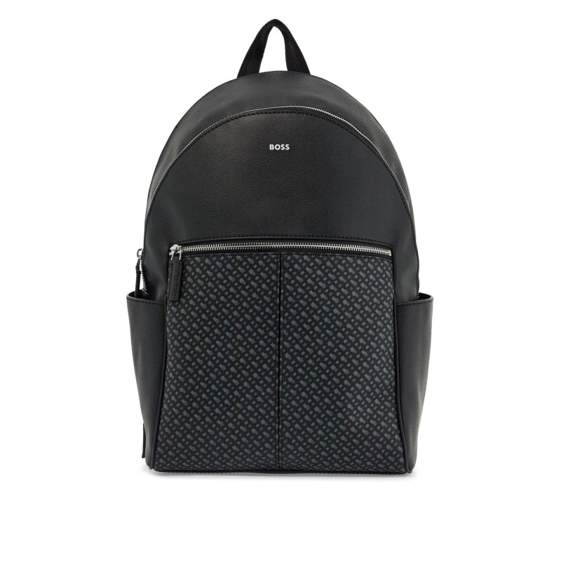 backpack with black geometric pattern