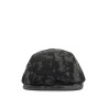 black flat brim hat with graphic print and adjustable closure