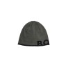 elegant dark gray wool and acrylic beanie with contrasting logo